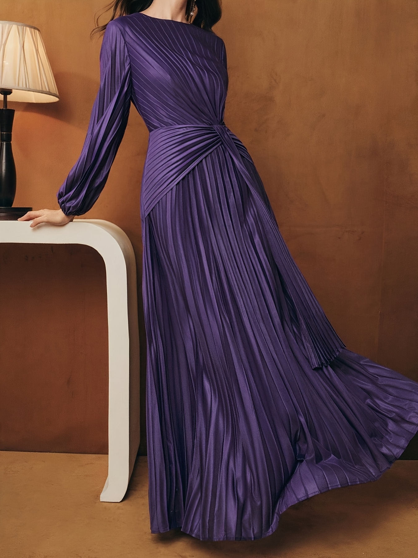 ladies autumn elegant dress long sleeved round neck dress - Temu Oman