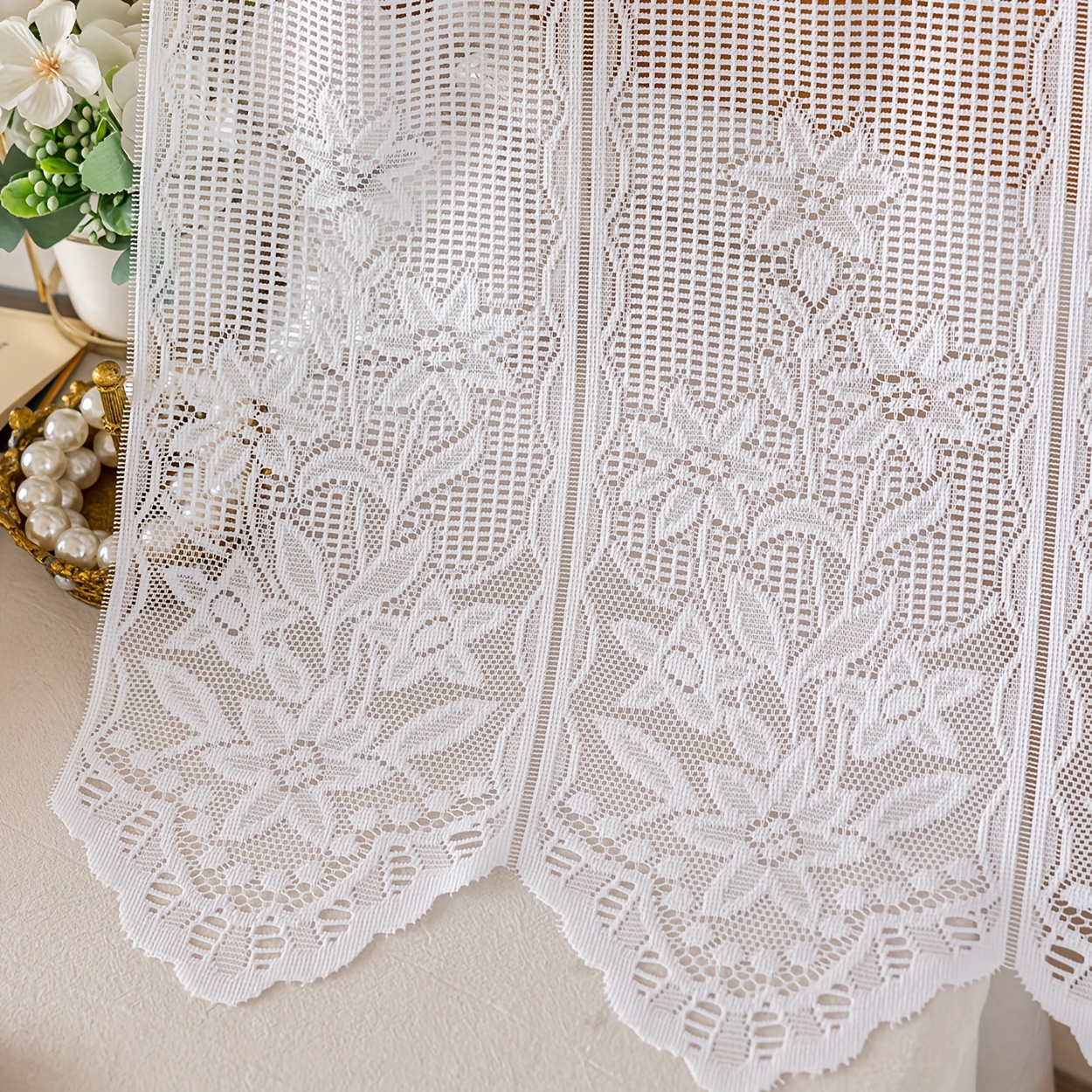 E-shop Moderne florale Jacquard-Scheiben, Polyester, Stangen-Taschenhängung, klare , für Wohnzimmer, Schlafzimmer, Balkon, Küche, Garten, Cabana,