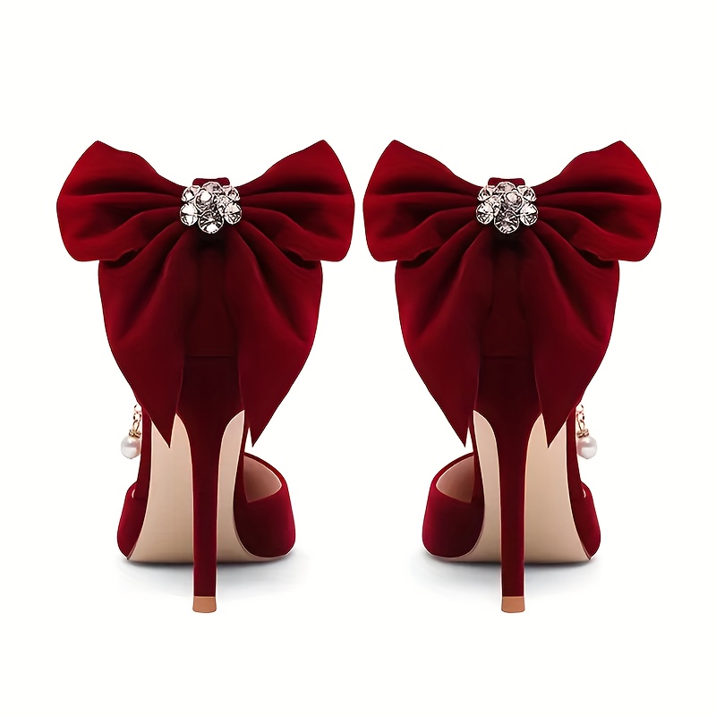 Women's Elegant Summer Evening Dress Shoes with Red Thin Heels, Bow Detail and Comfortable Fit with Insole Pair