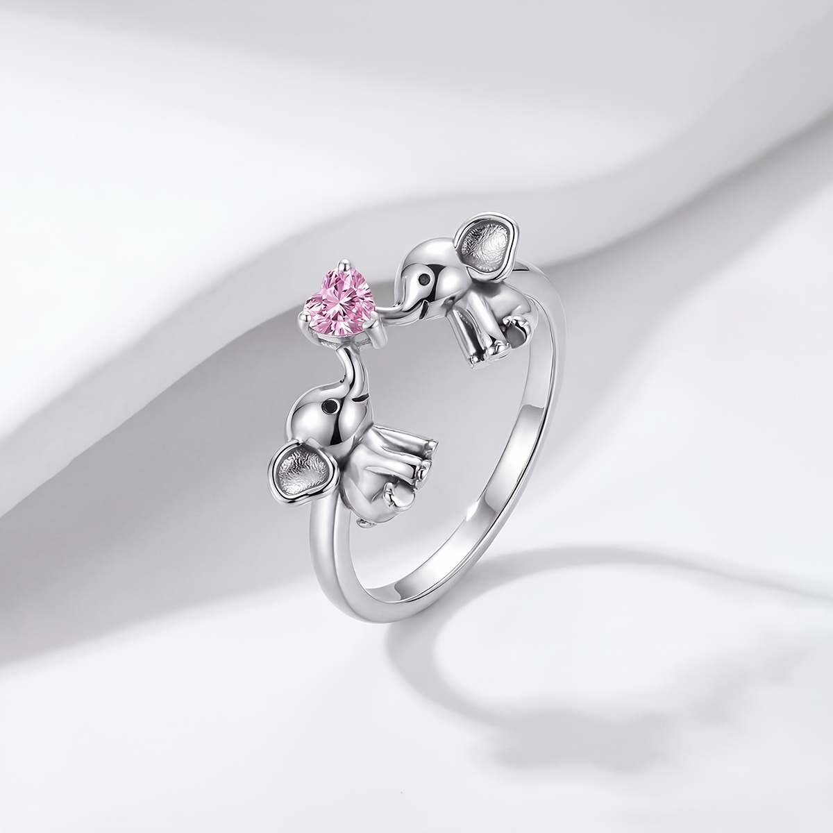 Women's Heart-Shaped Elephant Open Ring, Versatile Design