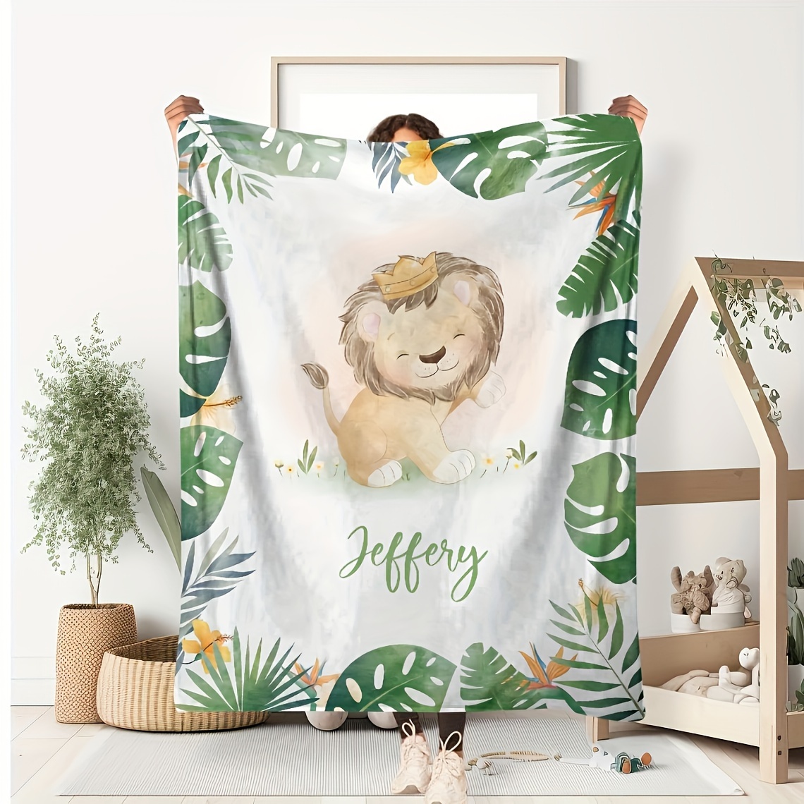 

Custom Blanket Personalized Name Custom Blanket Watercolor Lion Blanket Soft Flannel Sofa Blanket 1pc