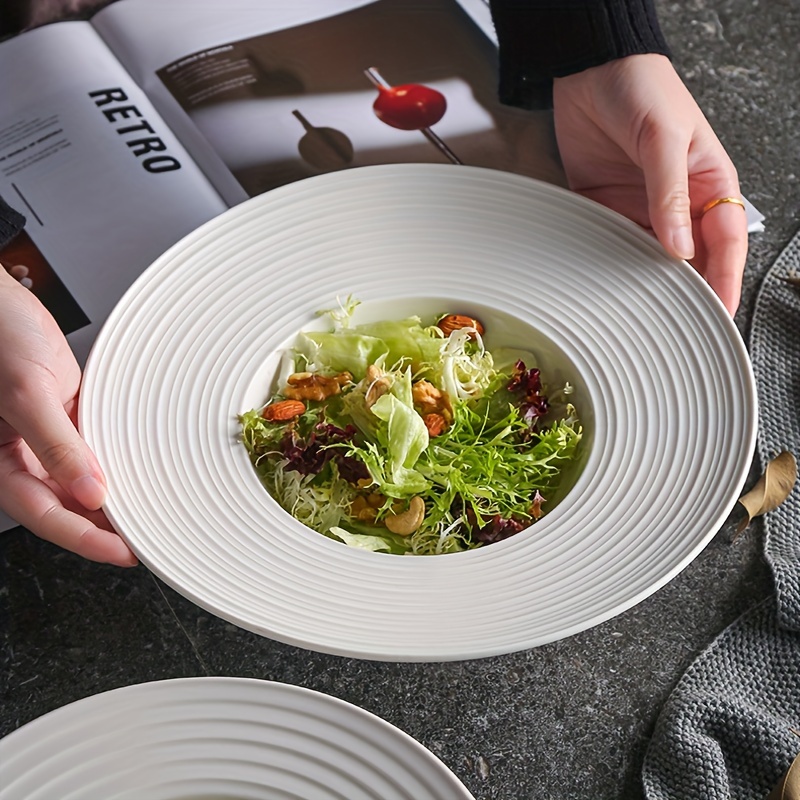 

Assiettes à salade rondes en céramique - Ensemble de plats de service blancs élégants pour salle à manger, pâtes italiennes, soupe et cuisine occidentale - Idéal pour la maison et le restaurant