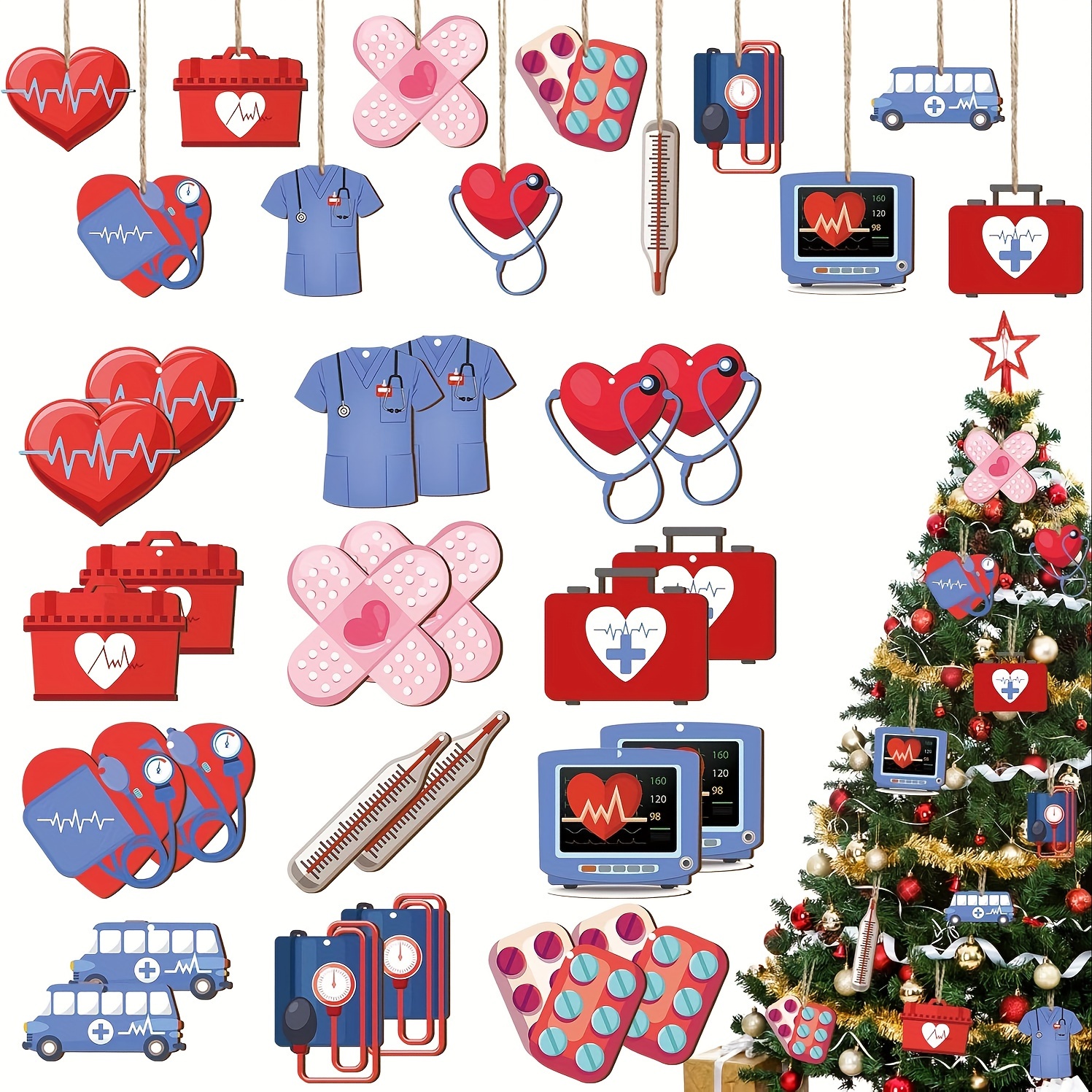 

24pcs, Nurse's 's Uniform, Kit Wooden Hanging Ornaments, Holiday Supplies, Garden Decor, Tree Decorations, Party Decor, Yard Decoration