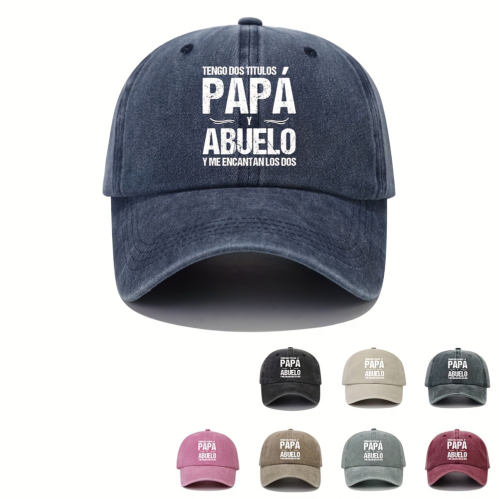 

Spanish Quote Baseball Cap, "tengo Dos Titulos Papa Y Abuelo" Print, Adjustable Washed Distressed Dad Hat, Sun Protection Cotton Sports Cap For Men & Women, Ideal Father's Day Gift