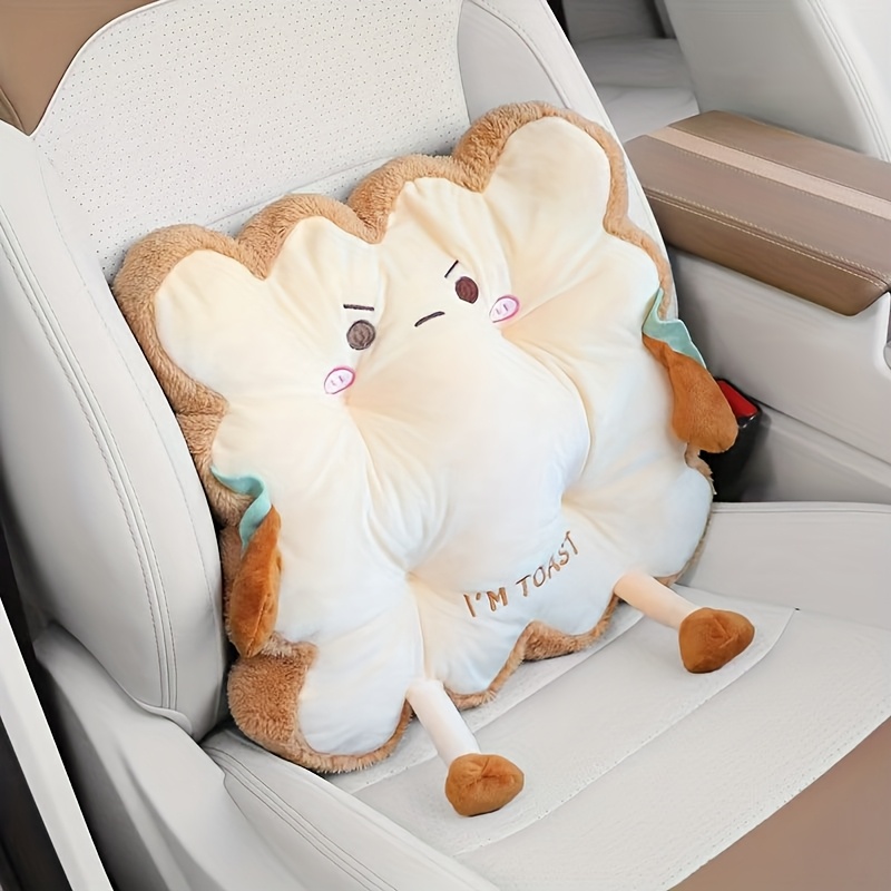 TEMU Cartoon Toast-shaped Car Seat Cushion - Plush Washable Anti-fatigue Pillow With Cute , Seat Cushion For Car, Driving , Whimsical Design, Soft