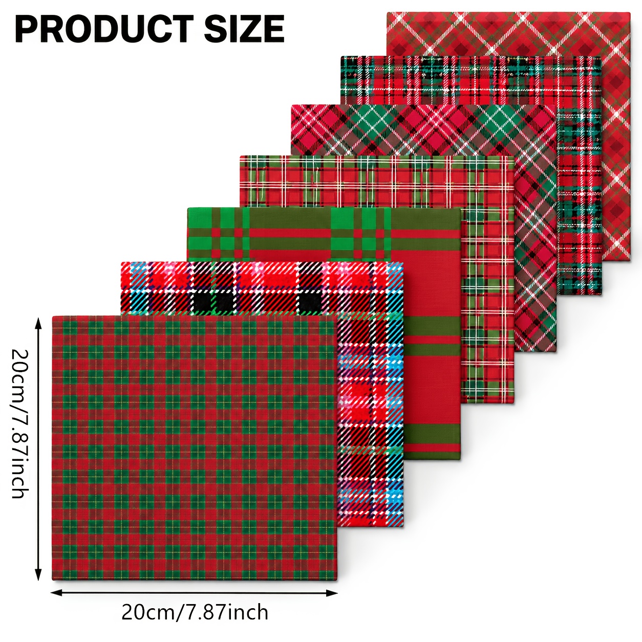 TEMU 7pcs Christmas Plaid Grid Fabric Bundles Quilting Craft Fabric Pre-cut Squares Sheets For Sewing Quilting Crafting Fat Quarters Checked Cloth