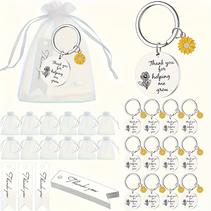 

36pcs Sunflower Keychain Set - 'thank You For Helping Me Grow' Engraved Metal Charms With Pendants, Perfect Teacher Appreciation Gift For Thanksgiving & Christmas