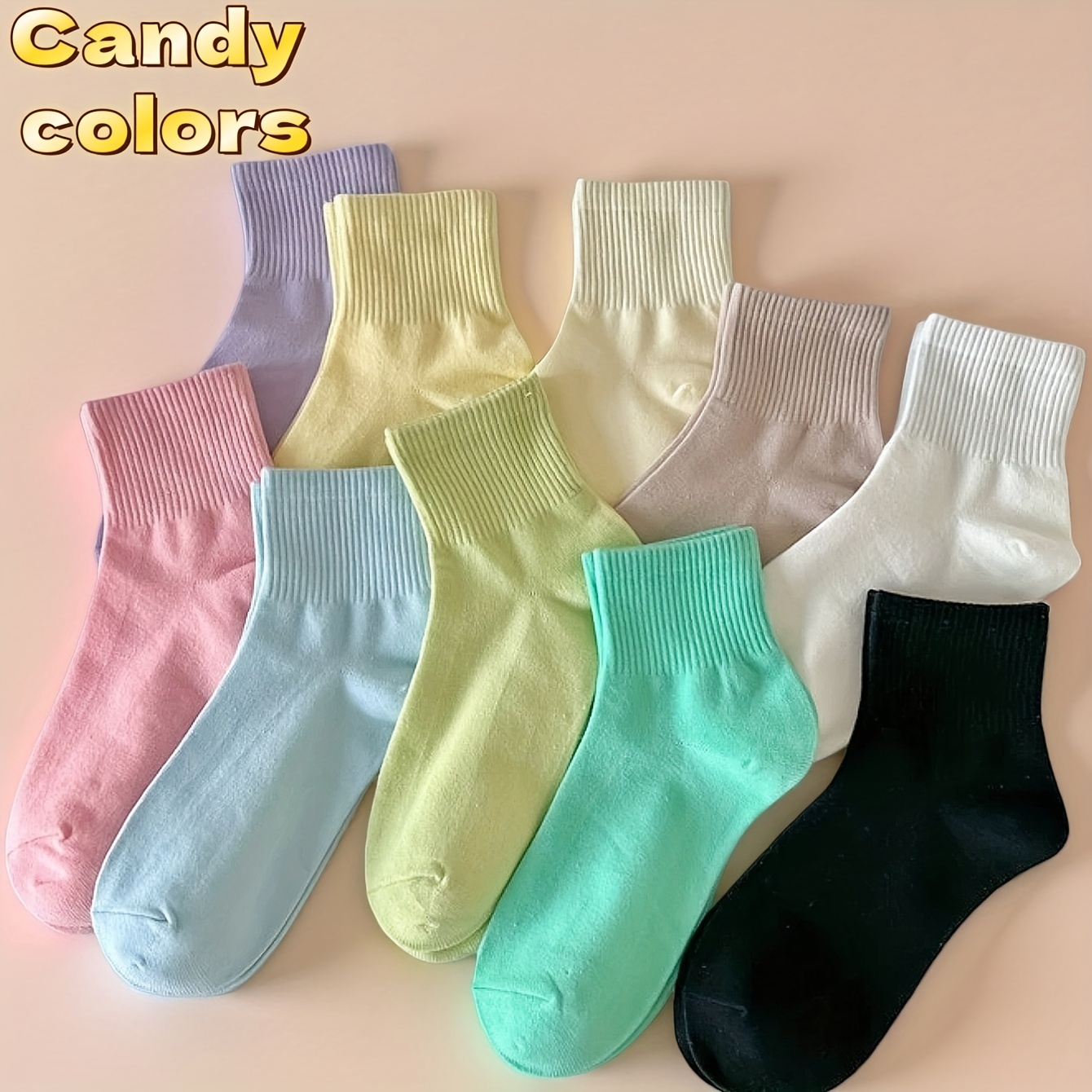 Image of 10 Pairs Women's Short Socks Spring Summer Breathable Sweat-absorbing Thin Athletic Socks Solid Colors Fashion Versatile Preppy Style Socks