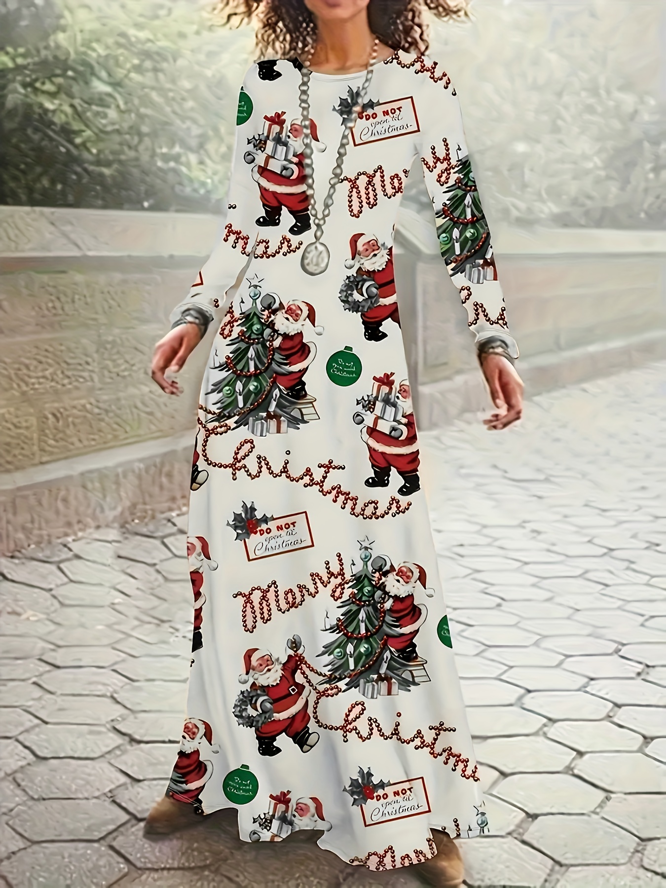 1pc elegant christmas dress costume for women - midi length, asymmetrical  flared hem, beaded crew neck, long raglan sleeves, knit fabric, solid  color, loose fit, no padding, - festive outfit - women's clothing - Temu