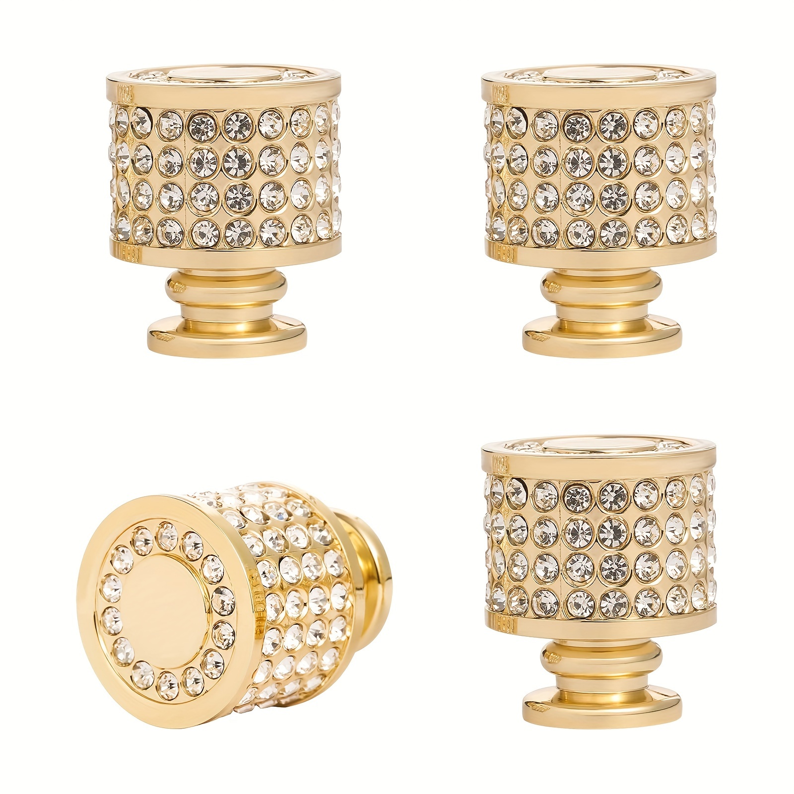 

4pcs Golden Drawer Knobs, Metal Diamond Cabinet Handles, Round Crystal Door Pulls For Kitchen Bathroom