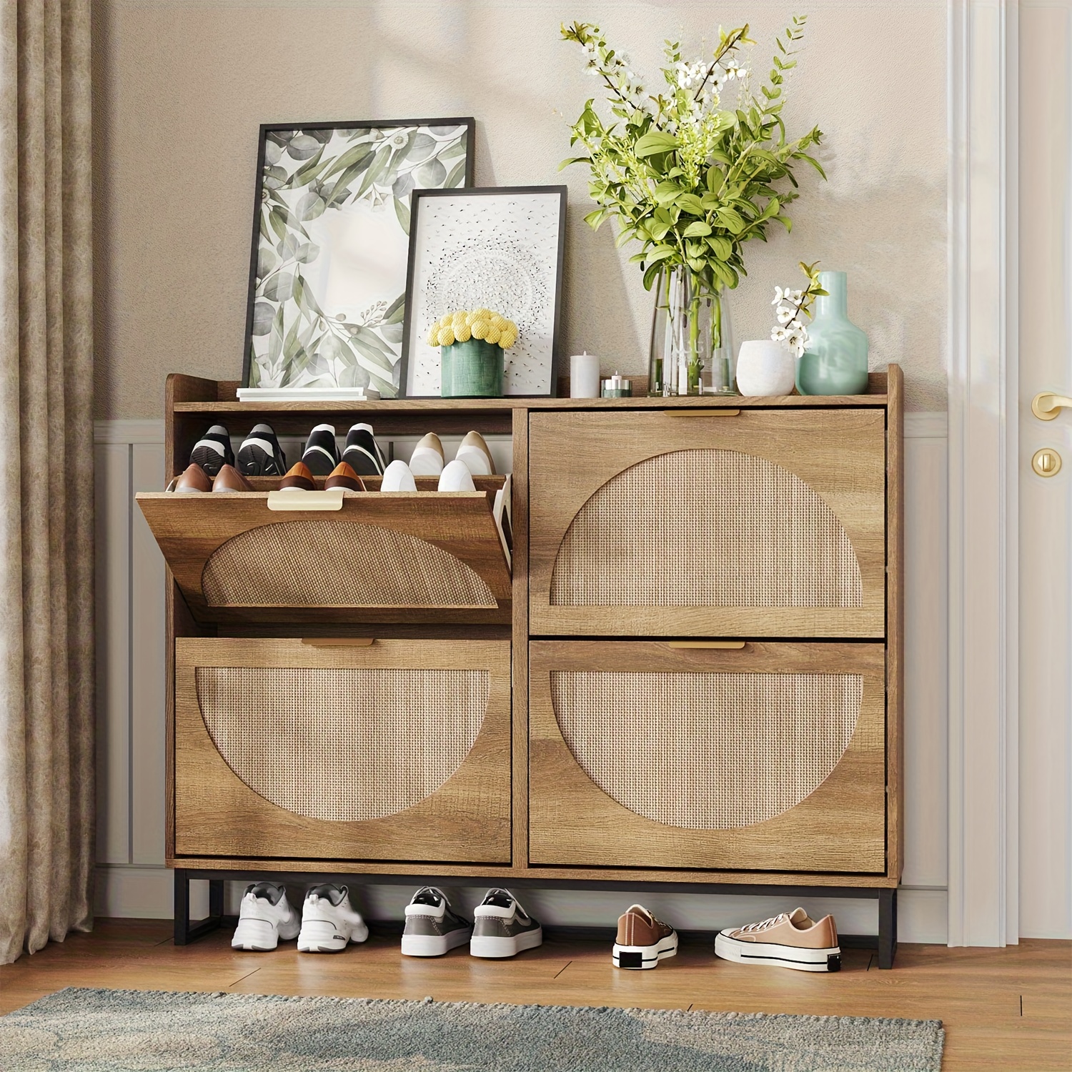 shoe cabinet freestanding shoe organizer metal legs entryway