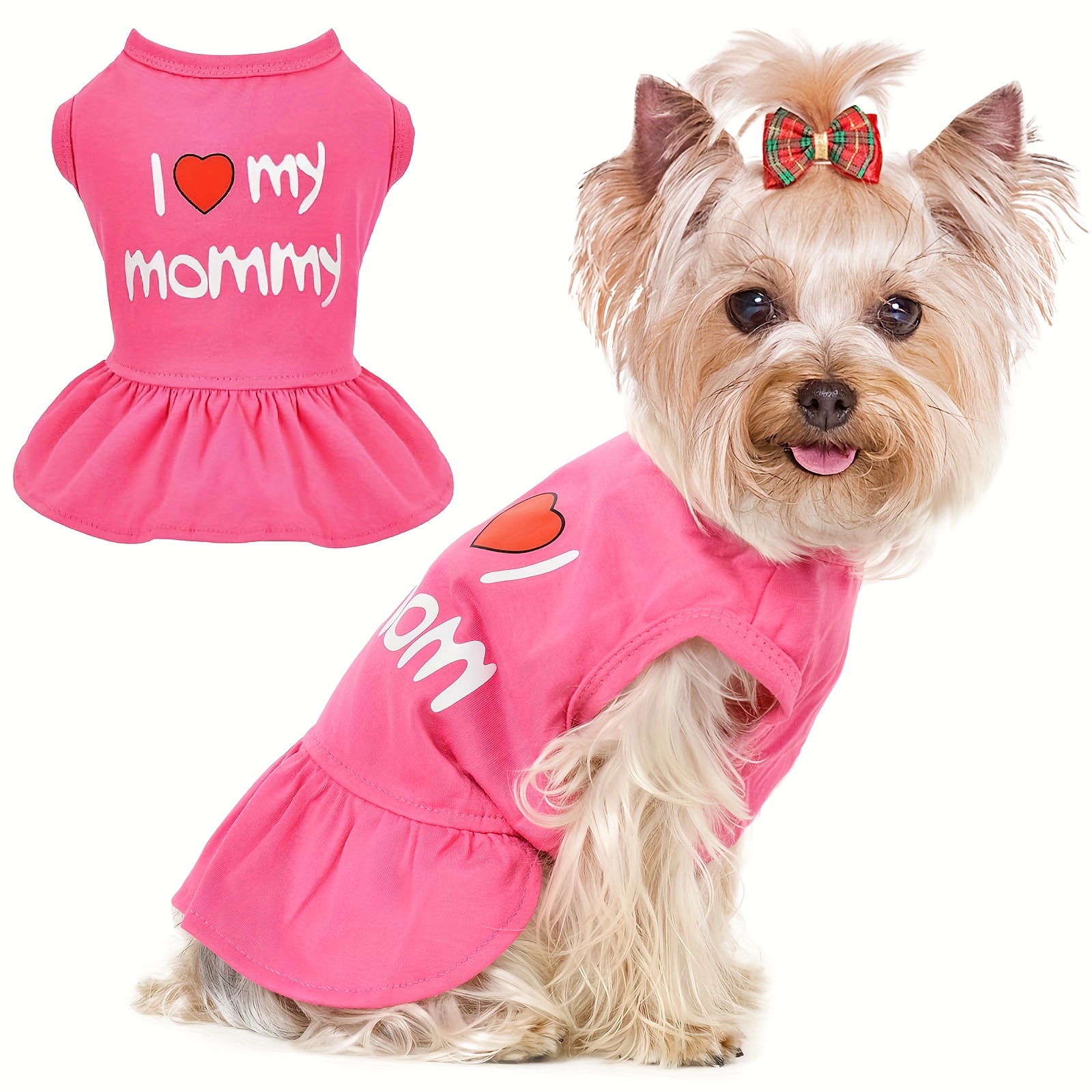

Dog Dress, Dog Clothes For Small Dogs Girl, Cute "i Love My Mommy" Pink Dog Dresses, Breathable Pet Spring Summer Clothes Puppy Cat Outfits For Valentines Day