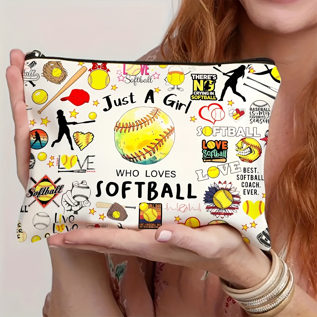 

Softball-inspired Makeup Bag - Perfect Gift For Softball Fans, Women's Inspirational Cosmetic Pouch, Ideal For Travel & Outdoor Activities