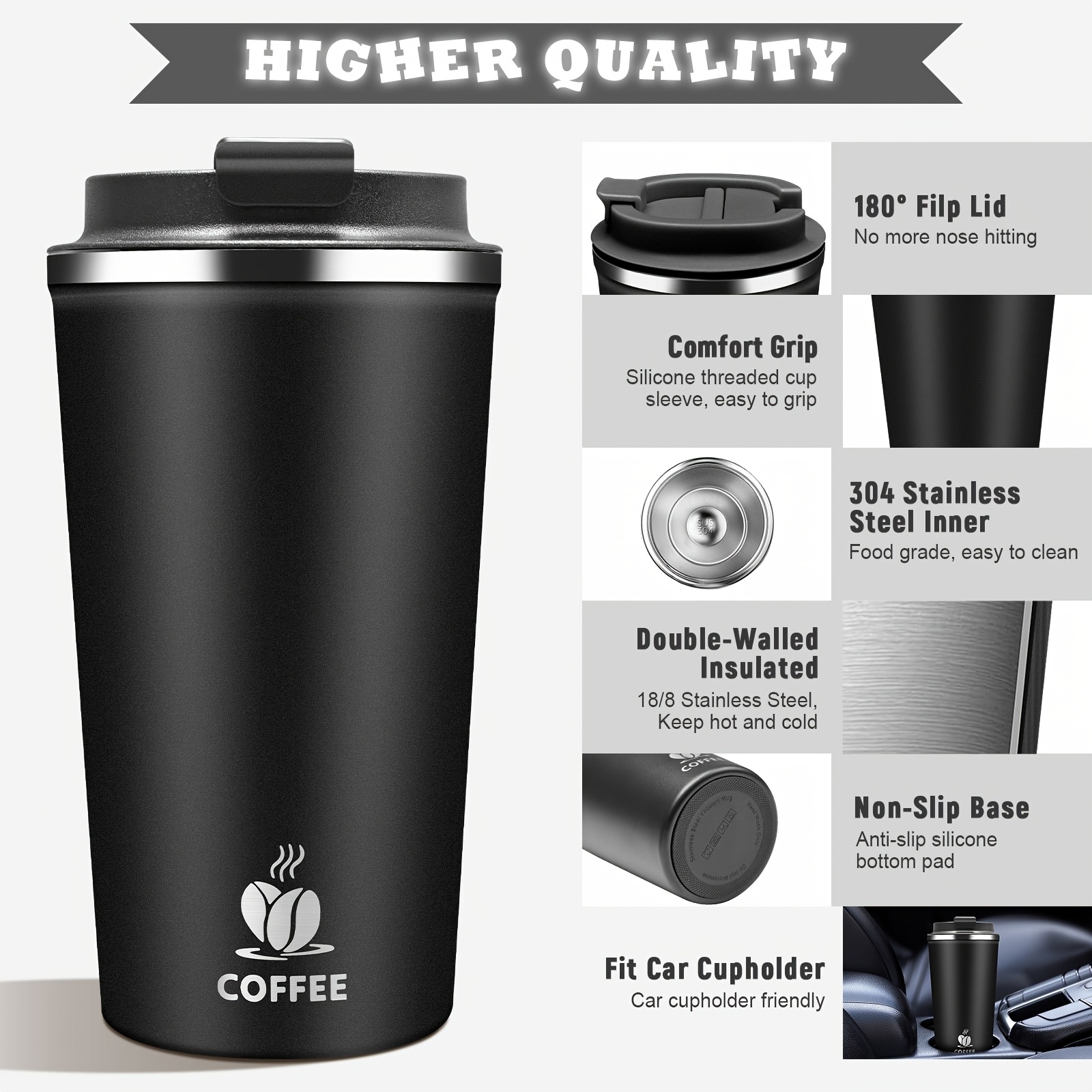 insulated travel coffee cup leak proof lid - Temu
