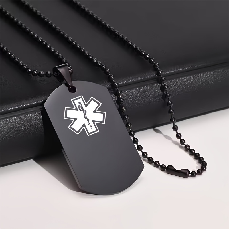 TEMU Personalized Dog Tag Necklace, Custom Engraved Emergency Id Tag With Customizable Name, Allergy Information, And Ice Contact Details, Unisex