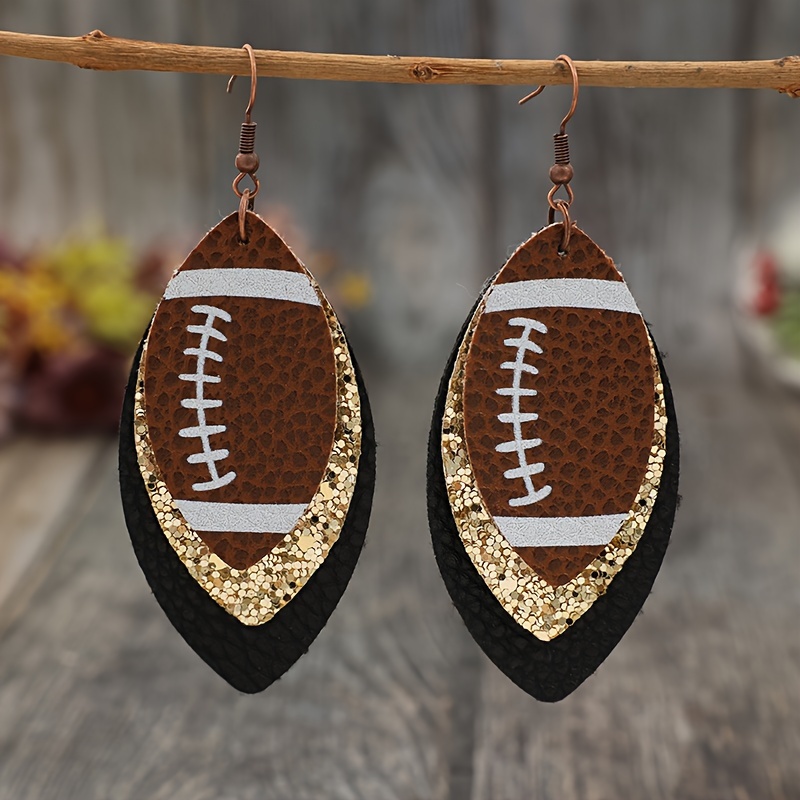 TEMU 1 paire de boucles d'oreilles multicouches à paillettes de football pour Thanksgiving