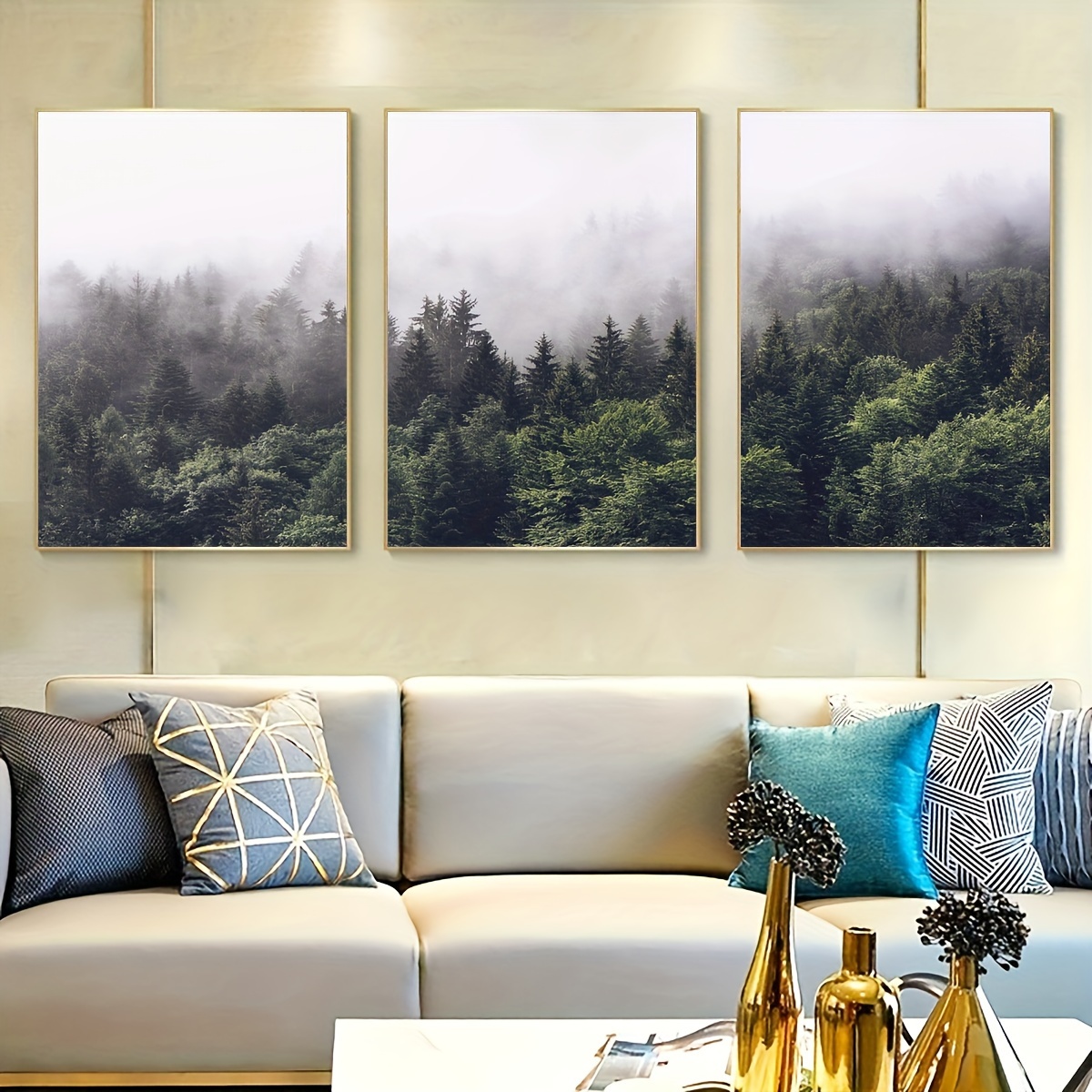 TEMU 2D Flach, 2D Flach, 3-teiliges/Set Leinwandposter, Naturlandschaft, Wald, Bäume Heimdekoration, Geschenk für Freunde, für Wohnzimmer,