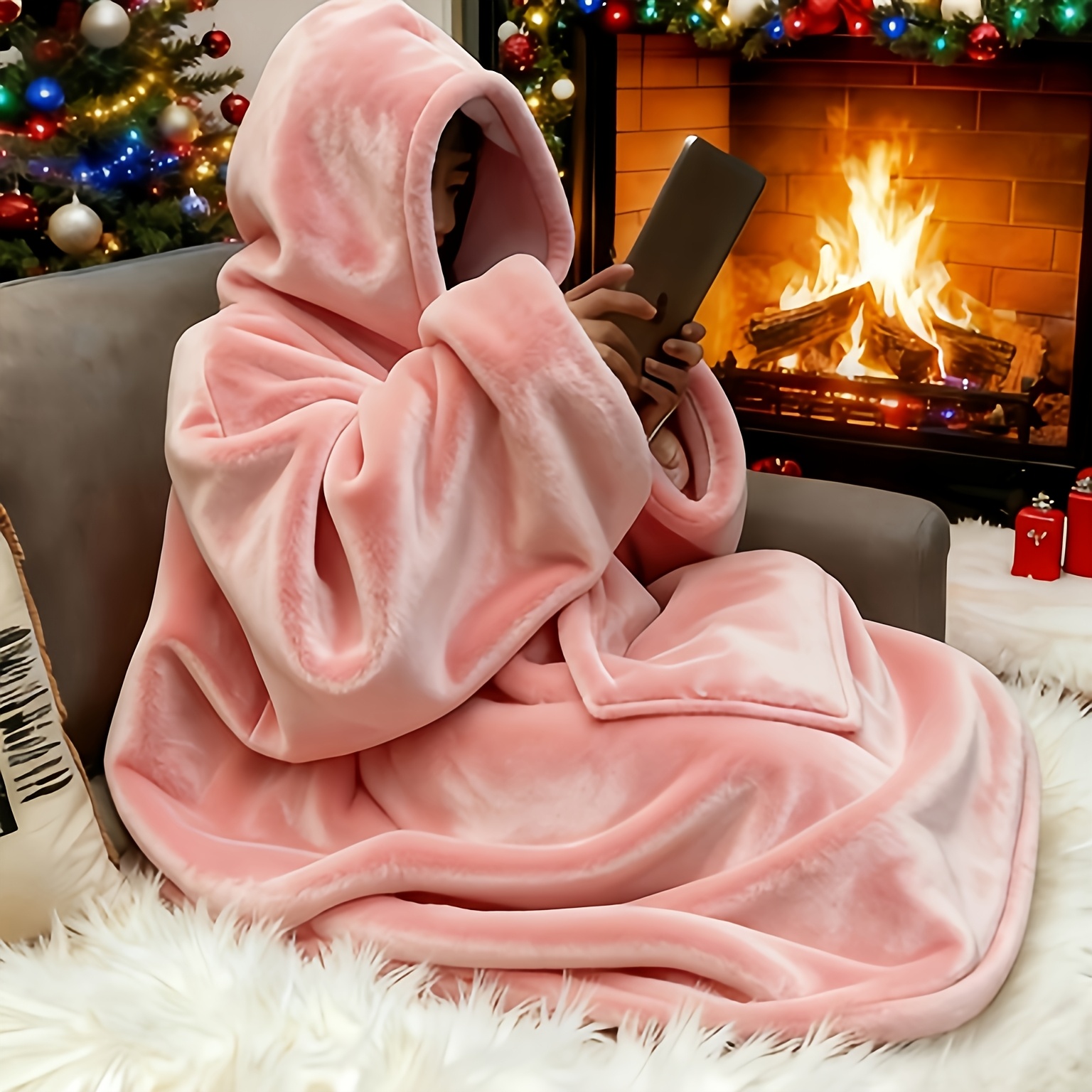 Couverture Portée Avec Manches Et Capuche (Hoodie Blanket) - Taille Unique Adulte - Microfibre Polaire - Imprimé Papillon 3D - Cadeau Confort