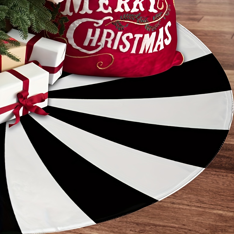 

1pc Classic Style Christmas Tree Skirt 48 Inch - Polyester Drawstring Tree Mat For Xmas Holiday Party Decor, Black And White Design