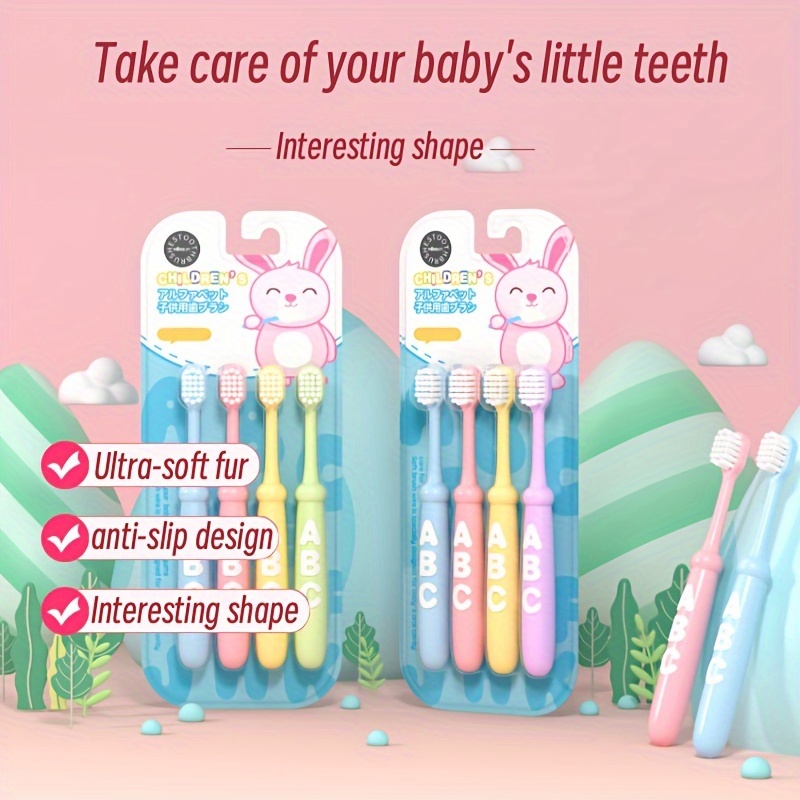 

4pcs Soft ' Toothbrushes With Cartoon Alphabet Design For 3-6, Gentle & Oral Hygiene