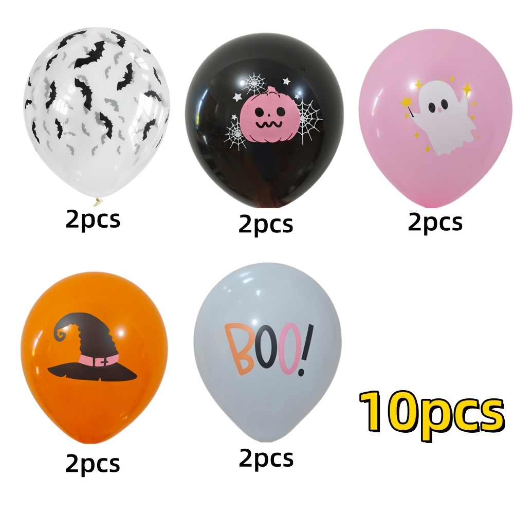 TEMU Cute Pink Halloween Latex Balloons, Pumpkin Witch Hat Bat Boo Printed Balloons, Pastel Halloween Party Decorations For Girls Birthday, Trick Or