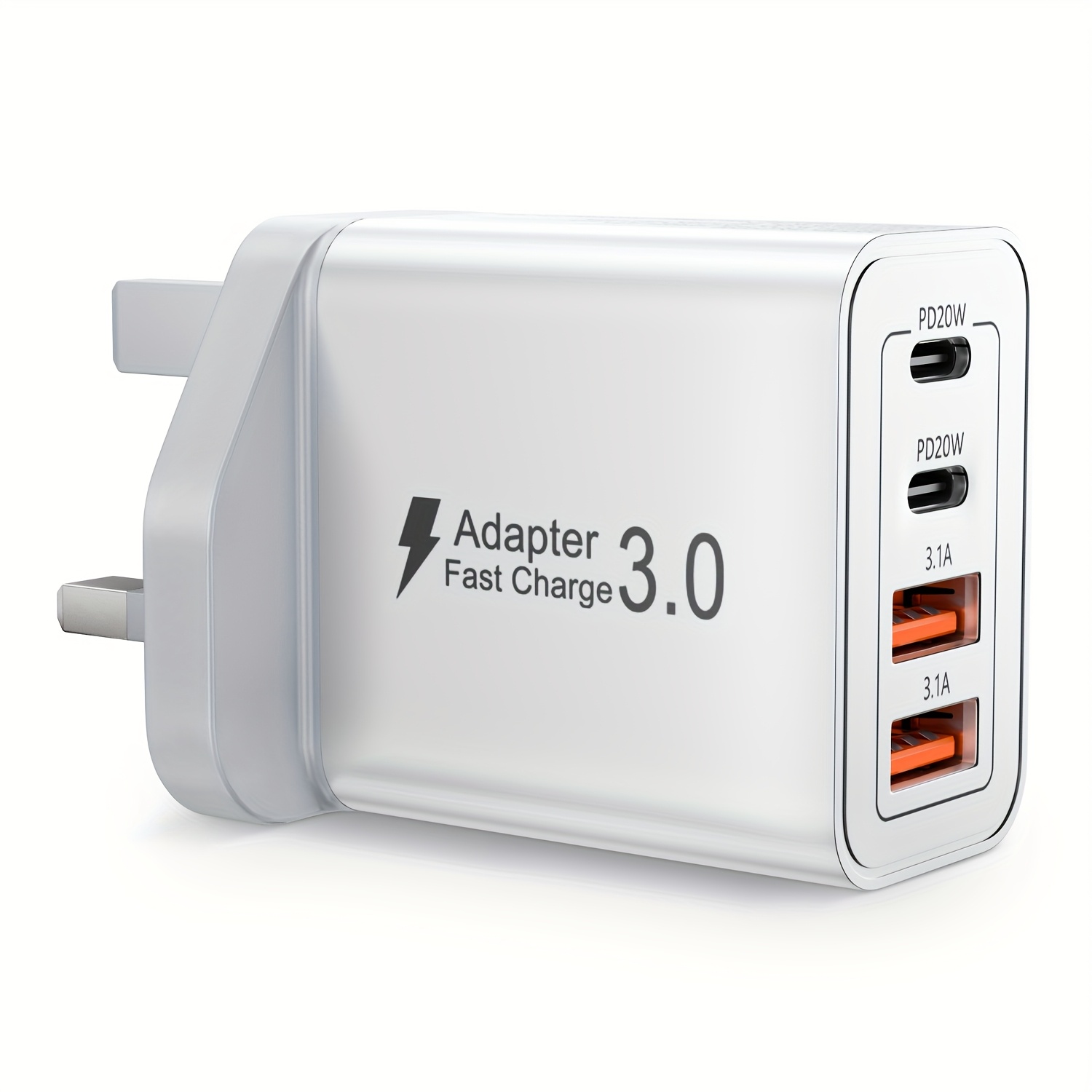British Plug USB Charger, 4-Port USB Fast Charger   3, 0 Wall Charger, Multi-USB Power Adapter Fast Charging for iPhone,   Phones, Phone Camera MP3, etc