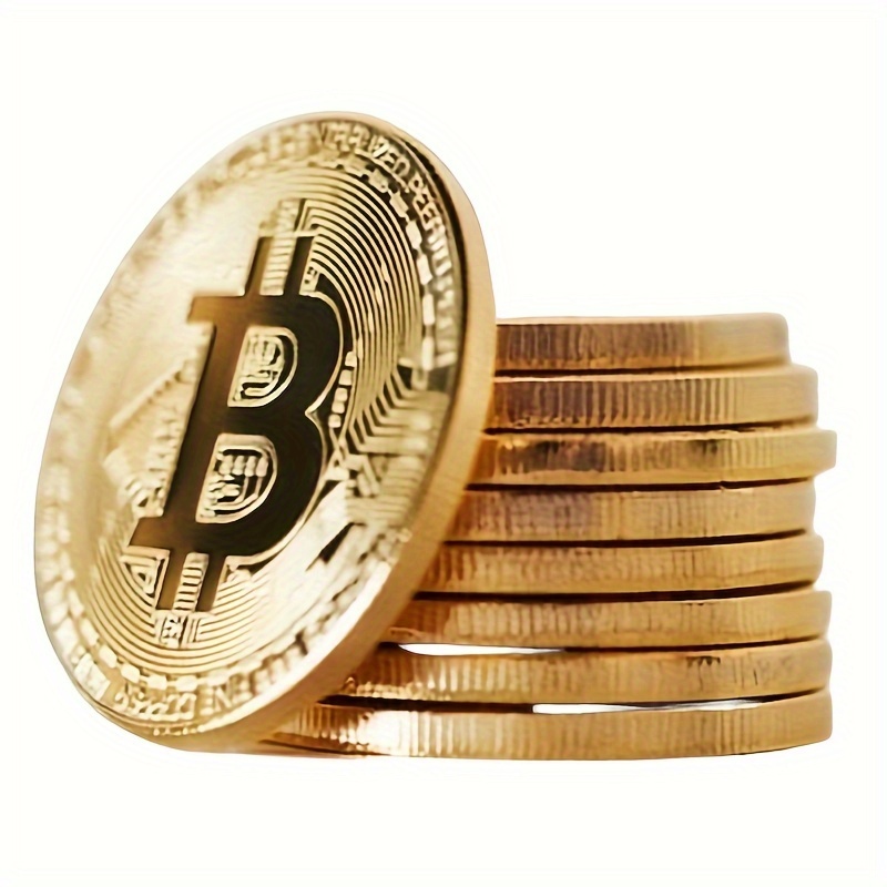 

10pcs Gold-plated Bitcoin Collectible Coin - Round Commemorative Bitcoin Replica For Collectors