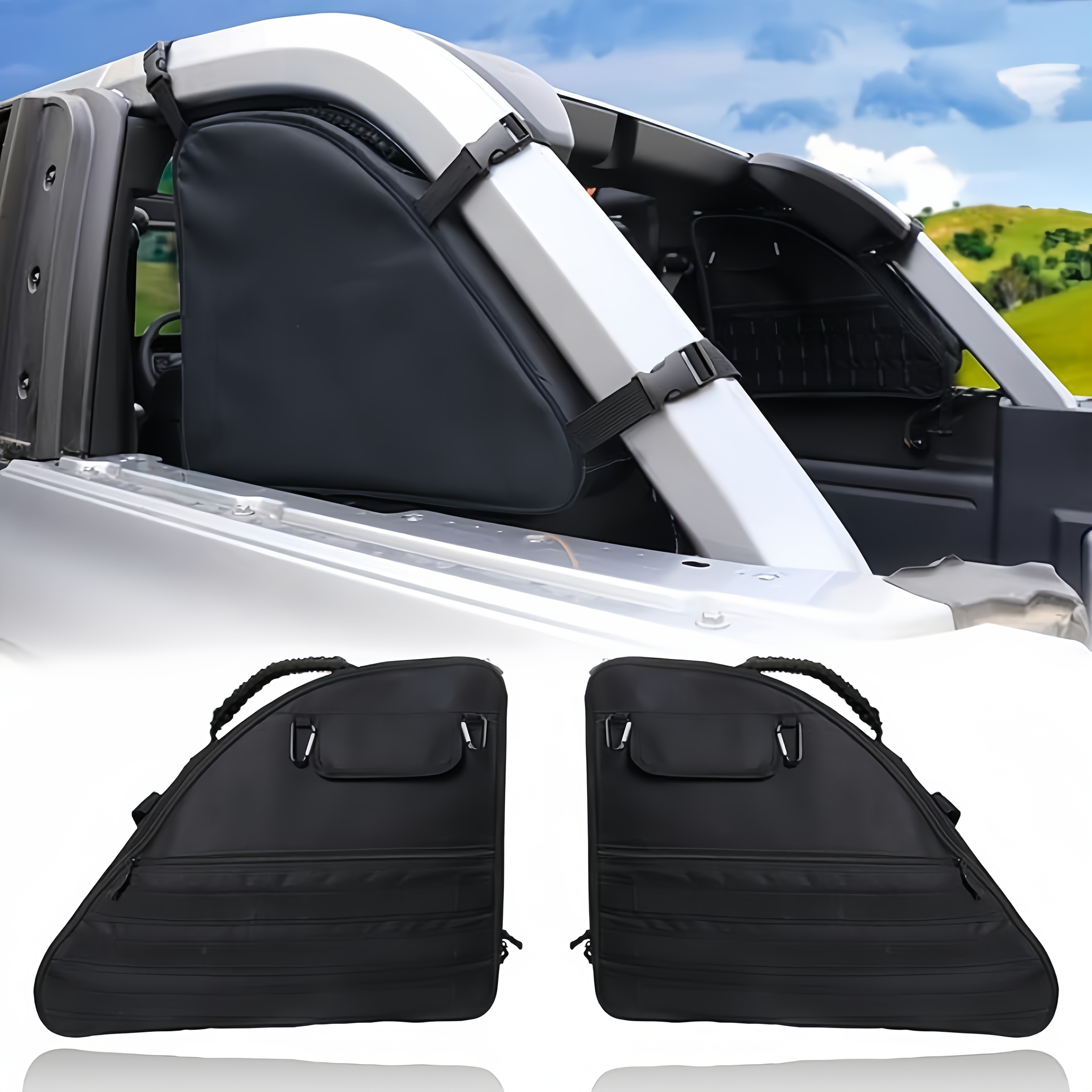 TEMU 2pcs Sacs de rangement pour barres de roulement arrière en tissu Oxford pour 2021-2025 pour for ford , accessoires intérieurs 4 portes, support