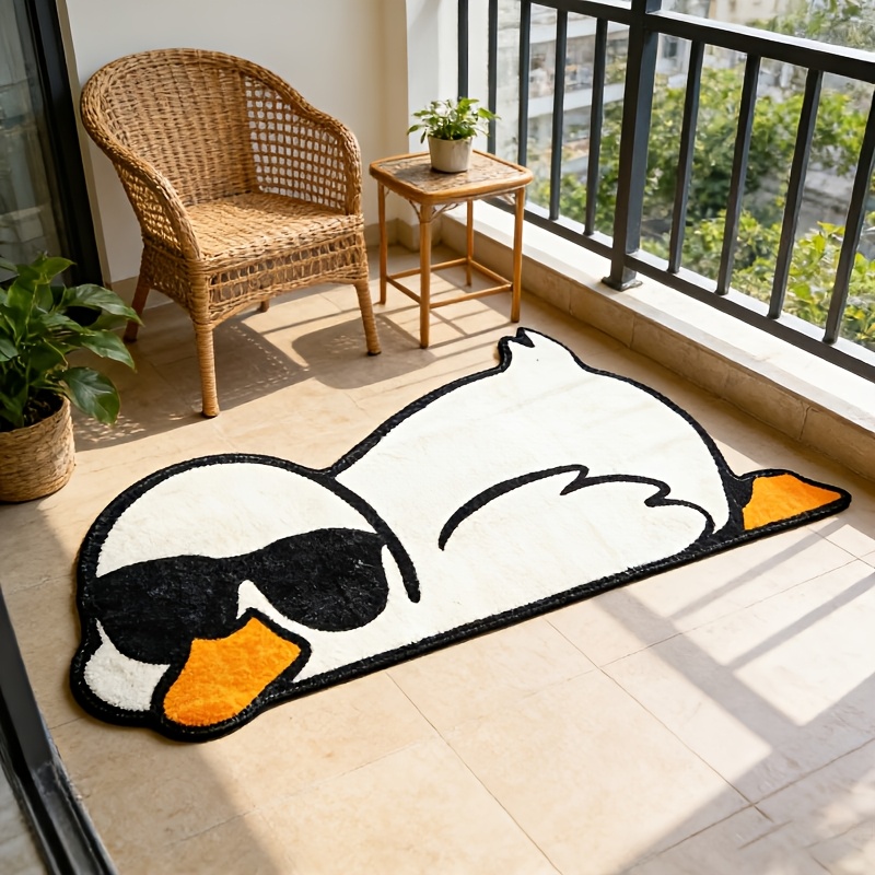 TEMU 800g Faux Imitation Cashmere Lazy Duck With Fashion Glasses Design Rug, Non-slip Machine Washable Irregularly Shaped Floor Mat, Cartoon Animal