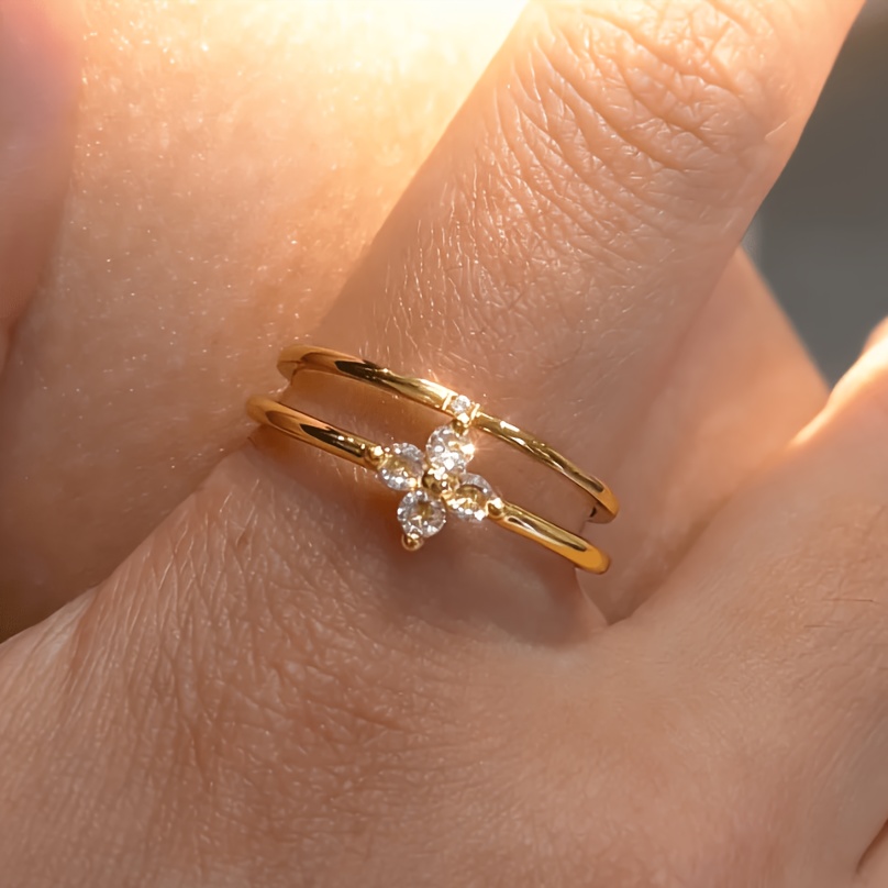 2pcs 18K Golden Plated Ring Set, Women's Daily Wear