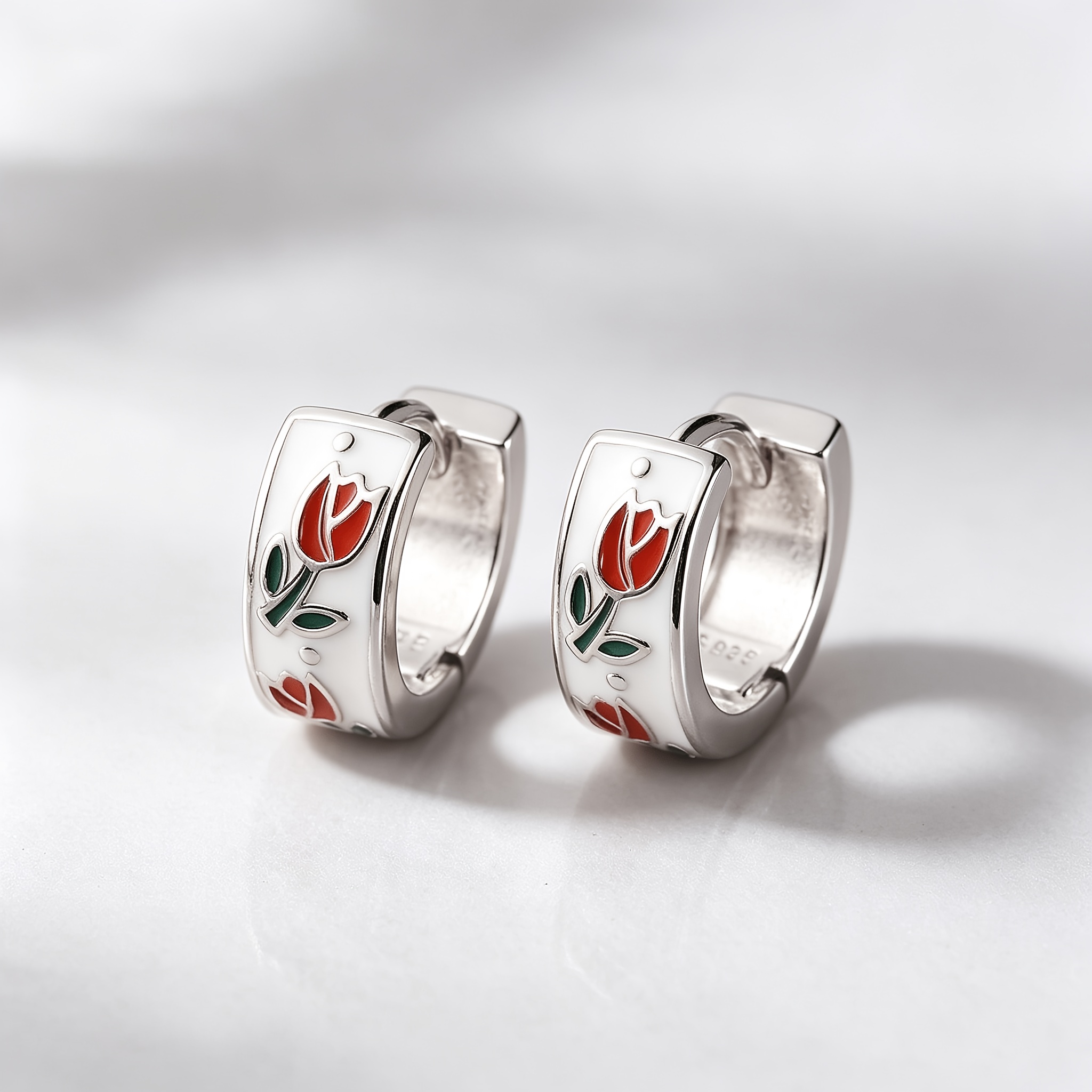 925 Silver Low-Allergy Pink Tulip Ear Studs, Gift for Mother's Day