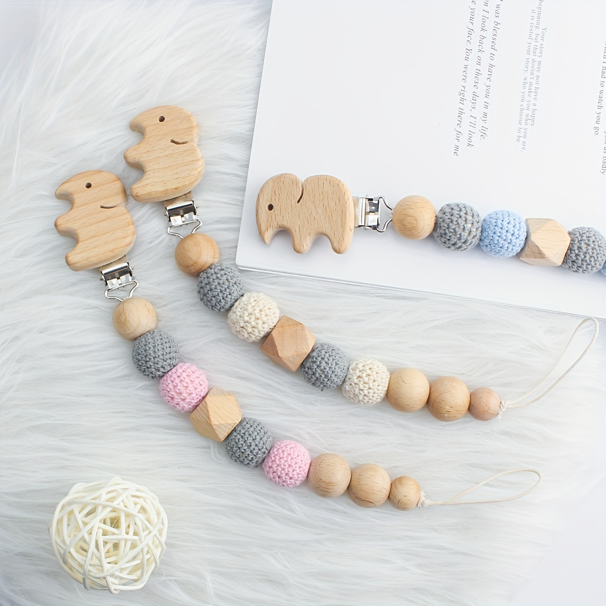 

1pc Wood Crochet Beads Clip Lanyard, Diy Crafting Accessory With Animal Shape Clip For Decorative Accessories
