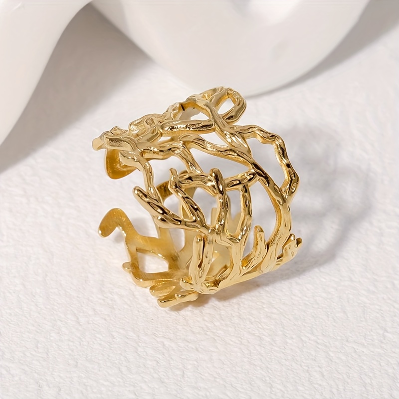 TEMU A Thorn Branch Irregular Wide Version Design Ring, , Temperament, Luxury Ring, Ladies Gift, Ladies Ring, Ladies Jewelry, 304 Stainless Steel