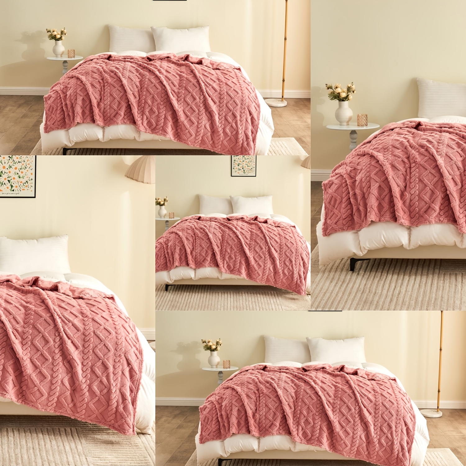 TEMU 5pcs Solid Color Jacquard Tower Skin Velvet Blanket, Thickened Single Bed Blanket, Air Conditioning Throw Blanket