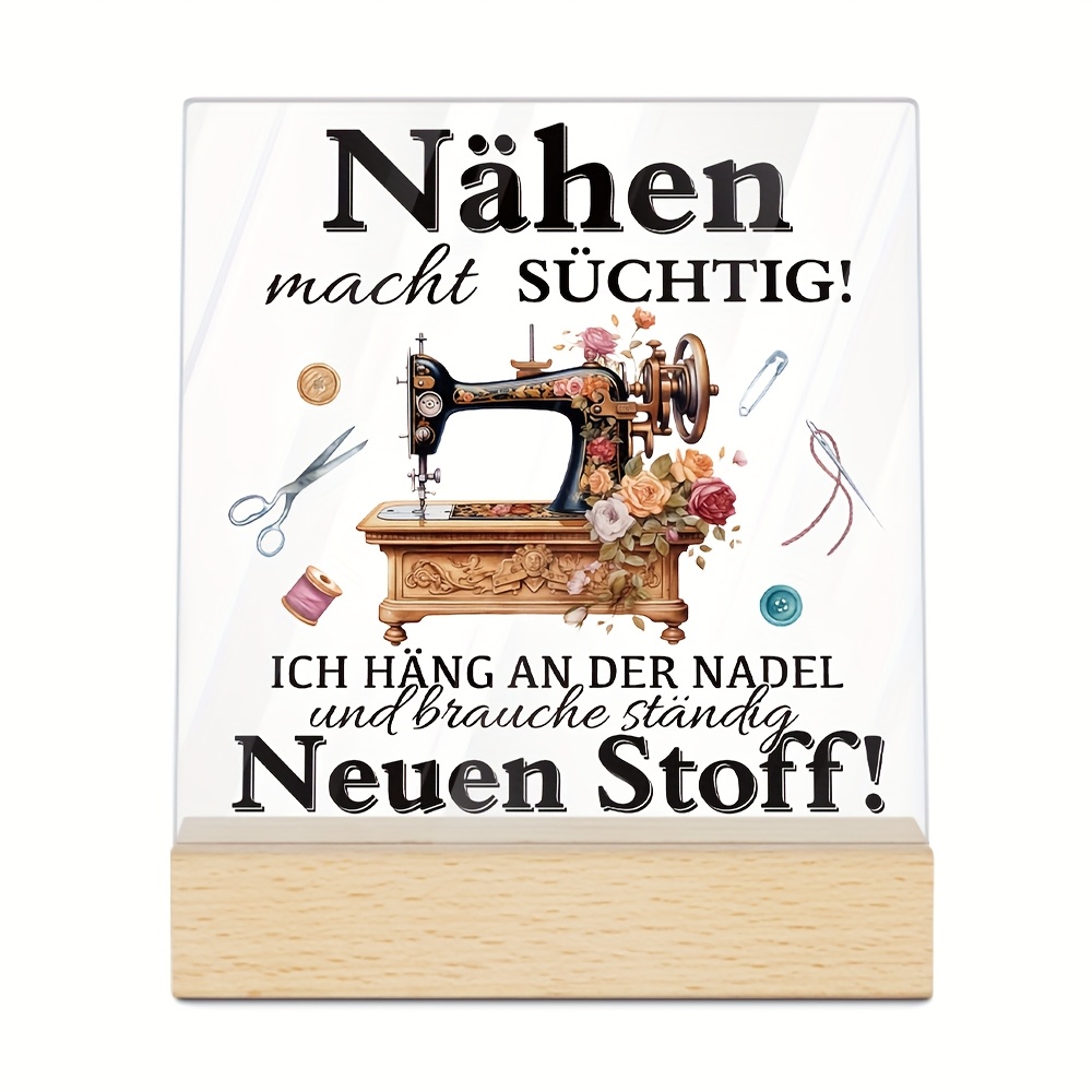 Image of Putuo Decor 1pc German Square Shaped Acrylic Sign Wooden Base Table Decor, Sewing Is ! On And Need New Fabric!, Desktop Decoration For Home Farmhouse Sewing Room Needlework Room, Gift