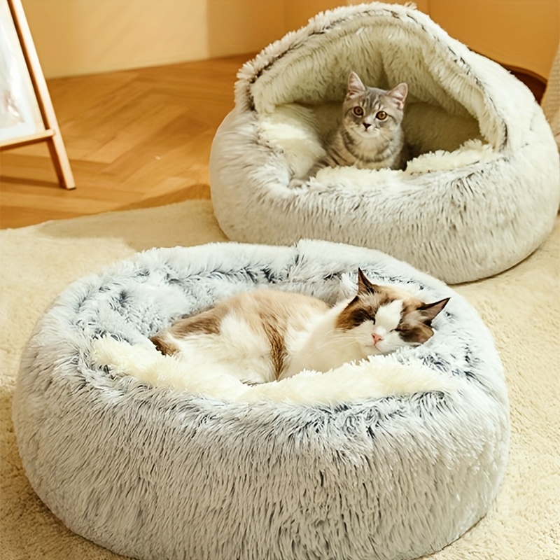 plush round cozy cat house and condo semi enclosed cat bed shell for cats and small   Product details 1