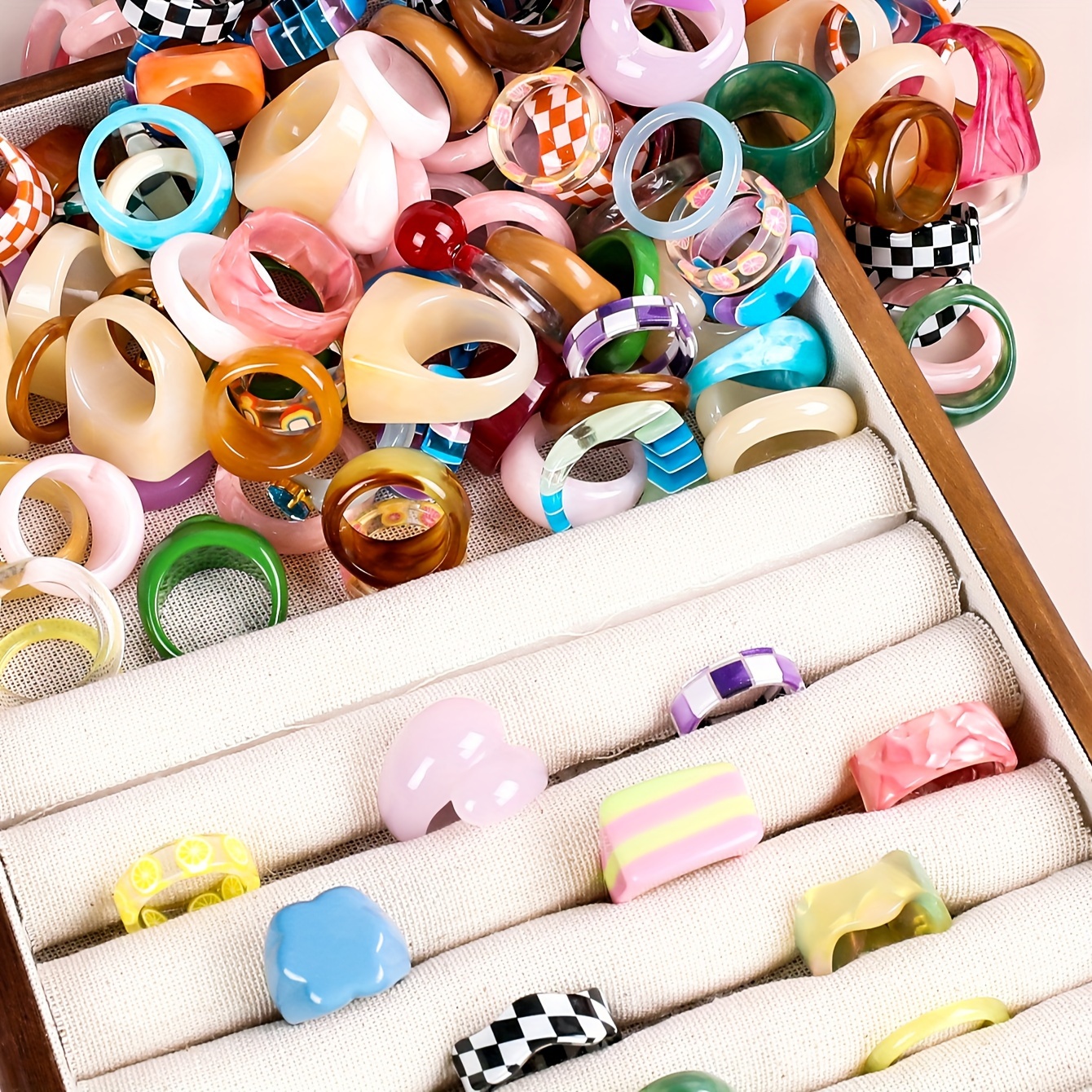 

50 Random Rings Cartoon Fashion Acrylic Women's Ring Set