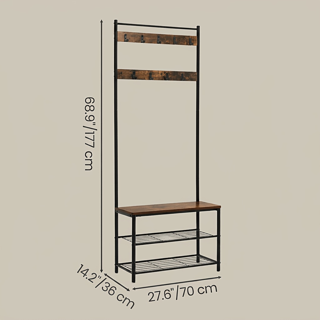 Multifunctional Clothes and Coat Rack with 8 Hooks and 3-Layer Shelf