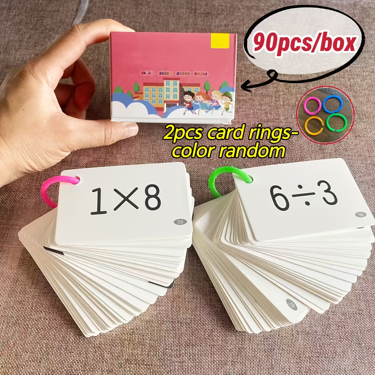 TEMU 90-piece Multiplication And Division Flash Cards: Brain-boosting Math Practice Tool, Formula Memorization Aid, Supplies