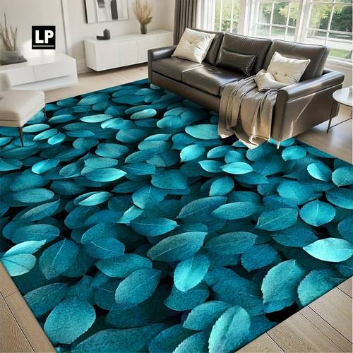 heavyweight non slip rug turquoise leaf pattern machine washable extra large living room bedroom office carpet soft durable decor christmas valentines day gift easy to clean luxury rug durable rug machine washable easy