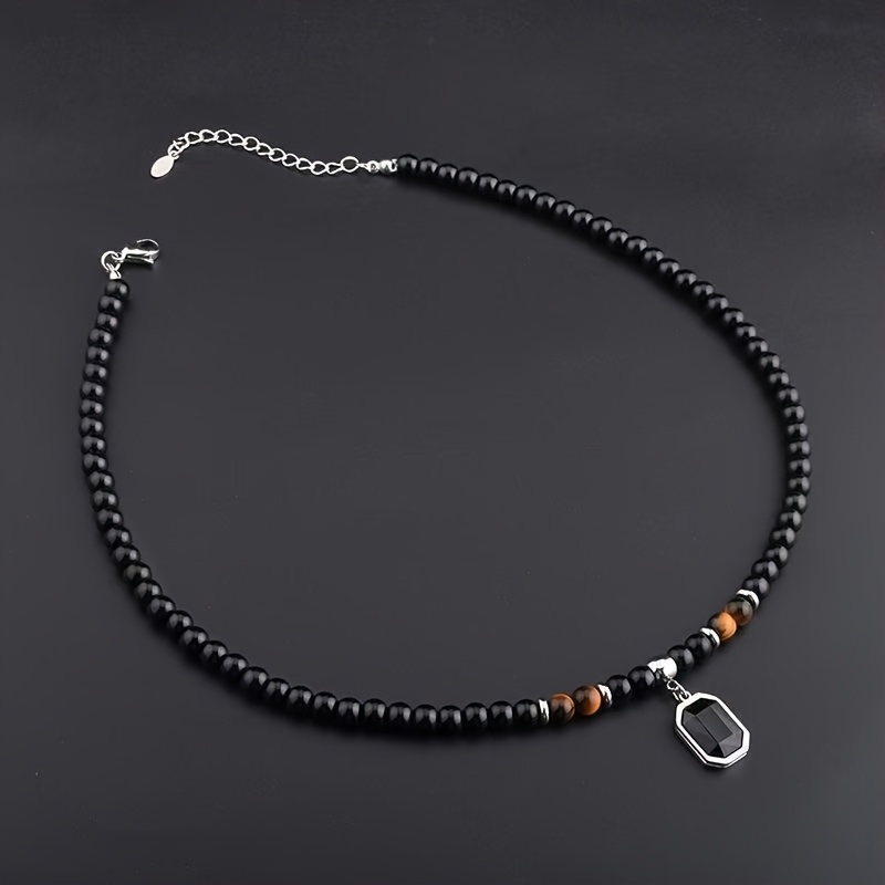 TEMU Collar de Cuentas de Acero de Titanio y con Piedra y Cadena de Clavícula Empalmada, Joyería Versátil de Estilo Hip-Hop para Hombres y Mujeres