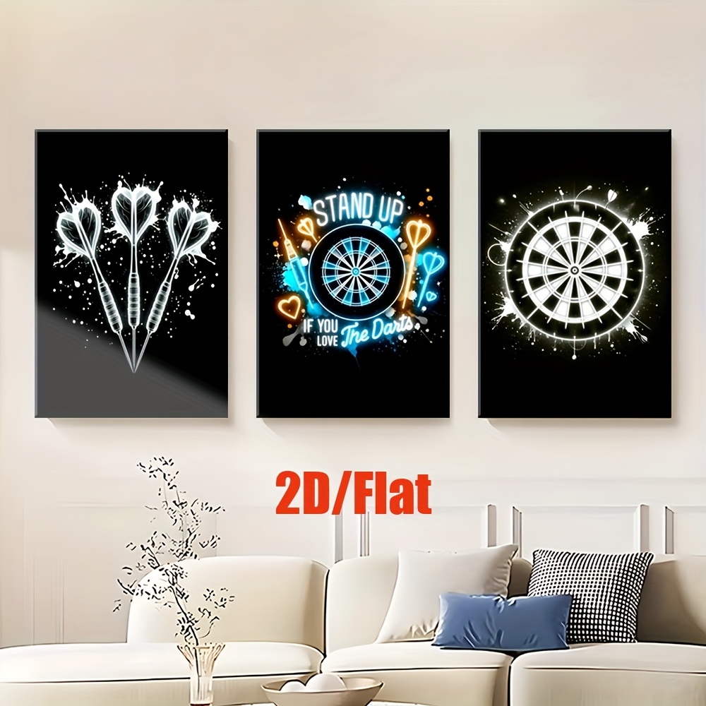 TEMU 2d Flat, 3pcs/set, 2d/flat Canvas Paintings-frameless, Darts Lover Painting, Artist Drawing Set, Living Room, Office, Party, Bedroom, Abstract
