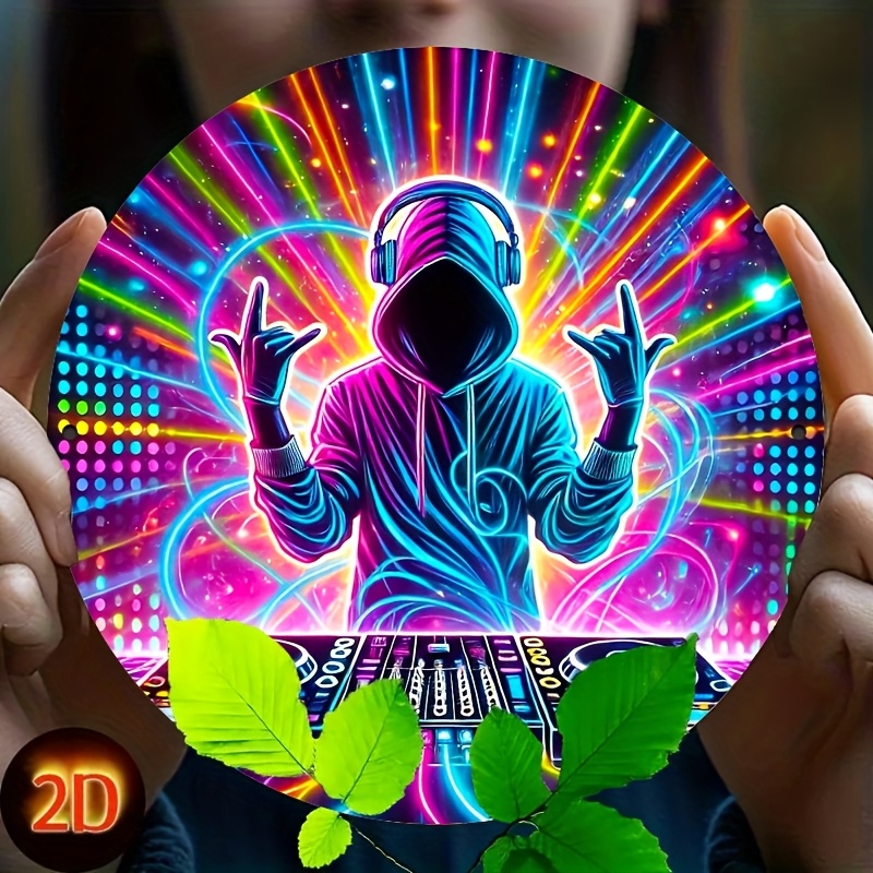 TEMU 2d Flat, 2d Flat Plane, 1pc 2d Flat Plane Vibrant Dj Design Metal Wall Art - Waterproof Aluminum Sign With Neon Dj And Headphones, Suitable For