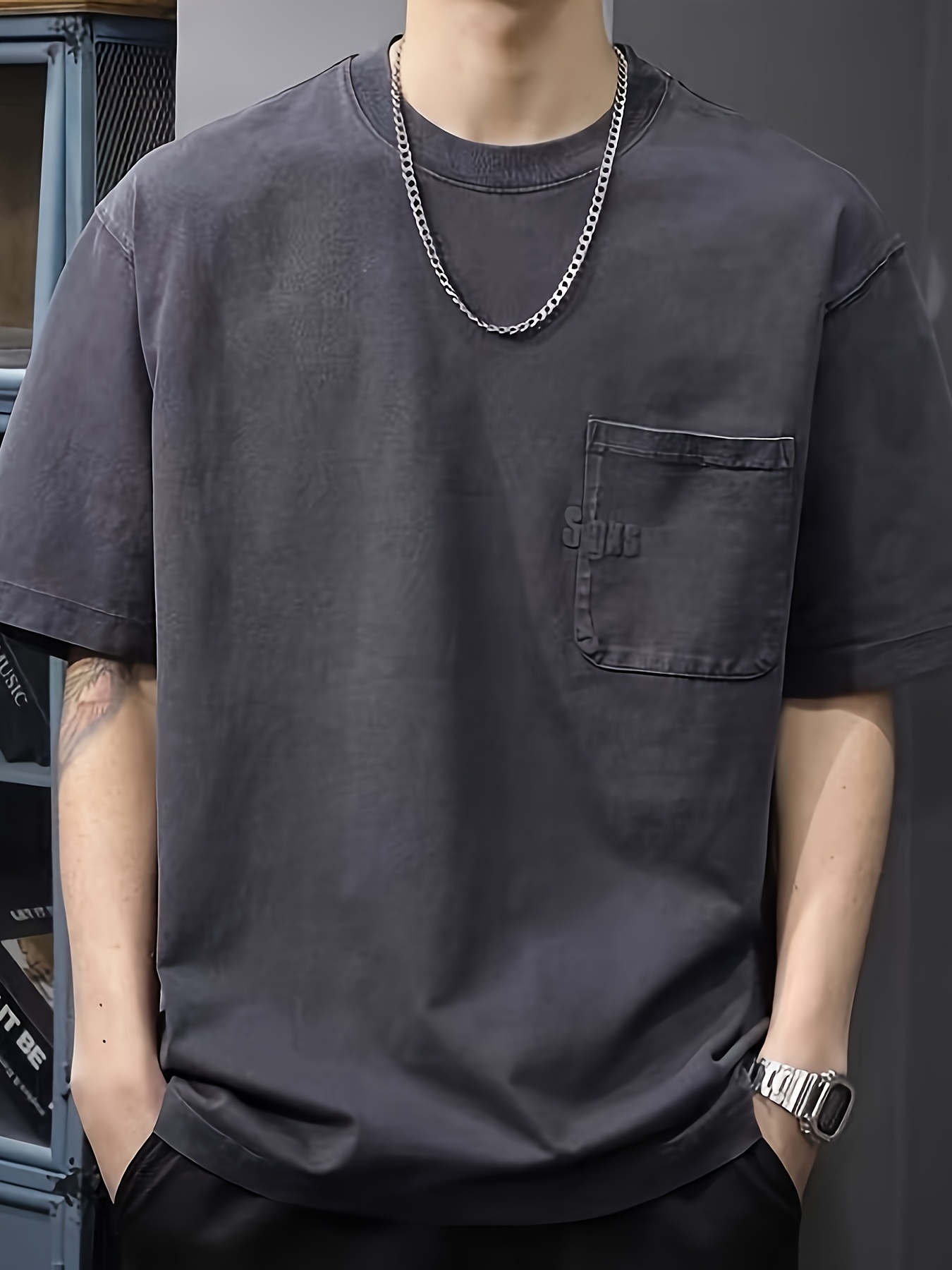 9 relaxed fit casual pocket   retro mens short sleeve premium solid color t shirt crew neck summer loose fashion   shirt tops