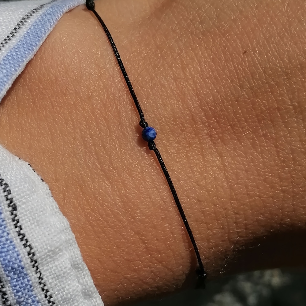 TEMU 1pc Natural Bracelet Handmade Adjustable Bohemian Suitable For &, Birthstone Jewelry With Beads, Dark Blue/black Minimalist Beaded For Daily