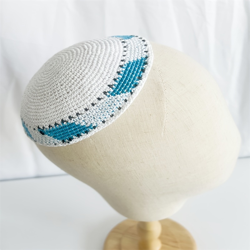 boho ethnic round striped jewish kippa hat traditional kippah cap with colorful yarn patterns