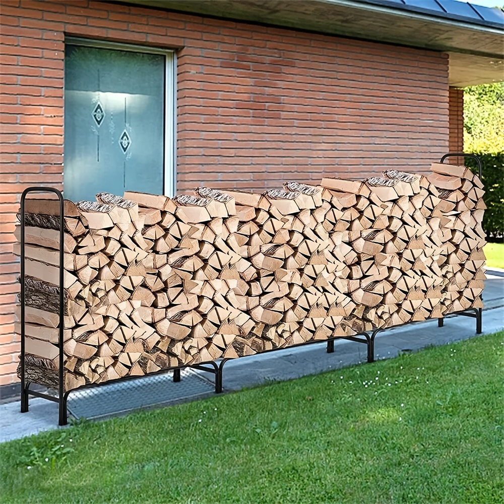 TEMU Estante para Leña de 12 Pies, Soporte Metálico para Almacenar Troncos en Exteriores, Estante de Acero Tubular para Patio o , Organizador de Leña
