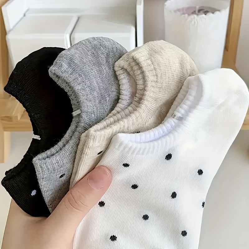 TEMU 4-pair Pack Spring Summer Polka Dot Non-slip Versatile Women's Boat Socks
