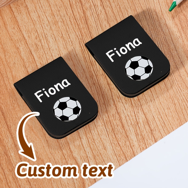 TEMU Customized Personalized Faux Leather Magnetic Bookmarks - Featuring A Football Design With Customizable Names, Stylish Page Clips, Notebook