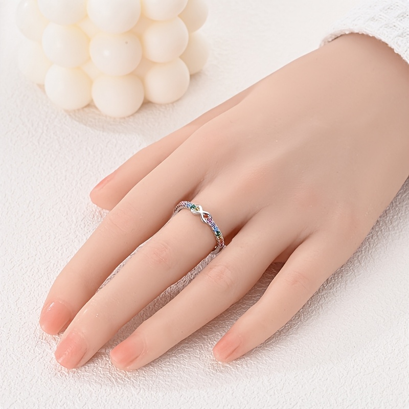 925 Silver Rainbow Infinite Ring with Zirconia Inlay